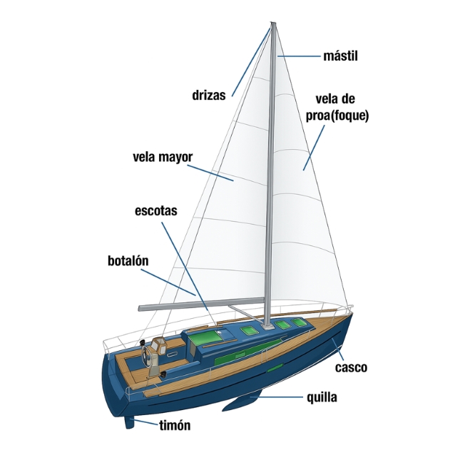 navegación a vela: partes de un barco a vela